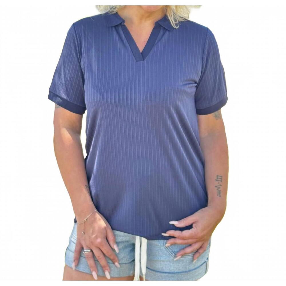NEW SOUTHERN GRACE jennifer collared top in navy